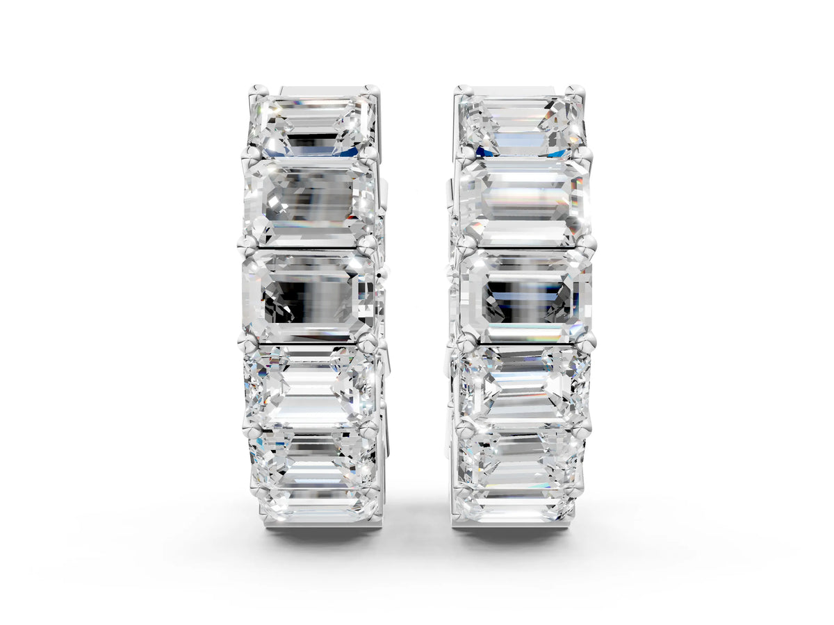 Silver Emerald Diamond Huggie Hoop Earrings