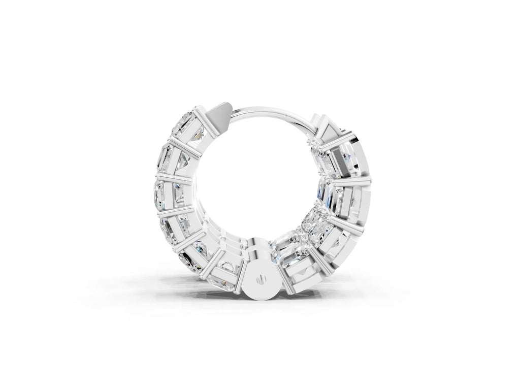 Silver Emerald Diamond Huggie Hoop Earrings