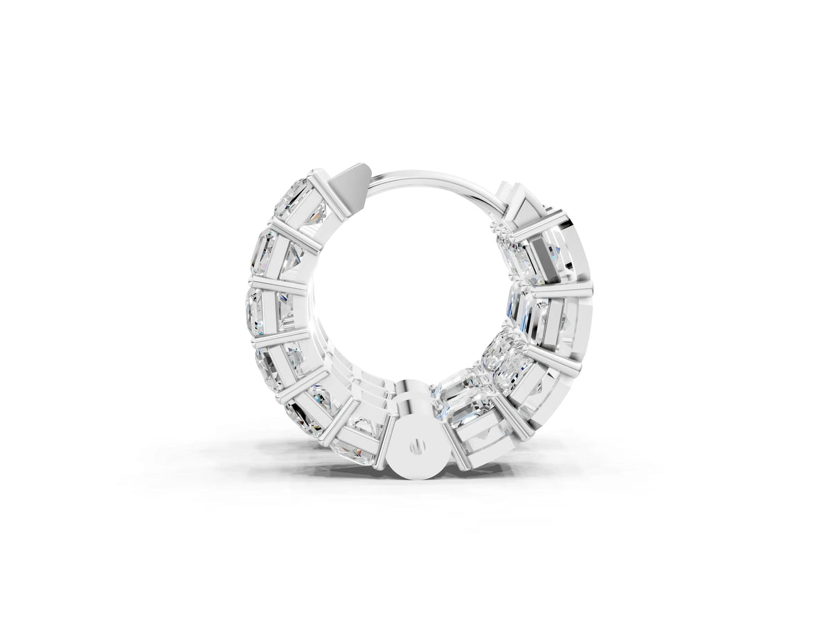 Silver Emerald Diamond Huggie Hoop Earrings
