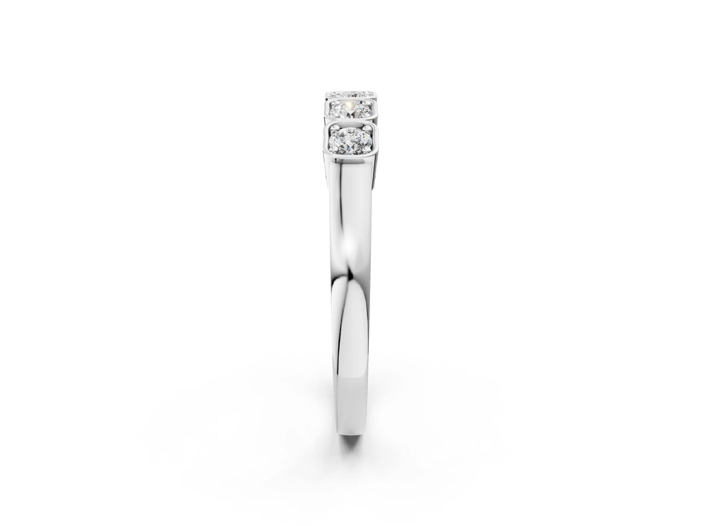 Silver Five-Stone Round Diamond Bezel Set White Gold Band