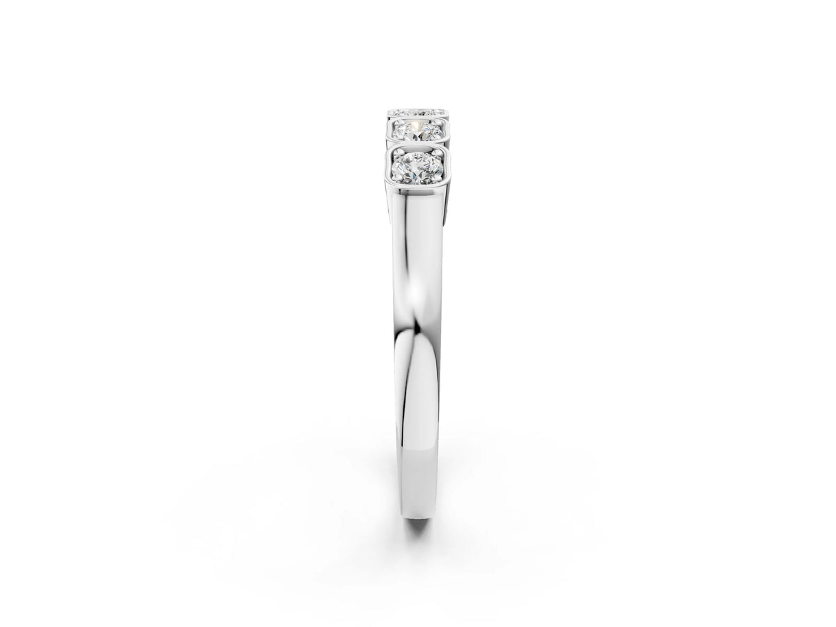 Silver Five-Stone Round Diamond Bezel Set White Gold Band