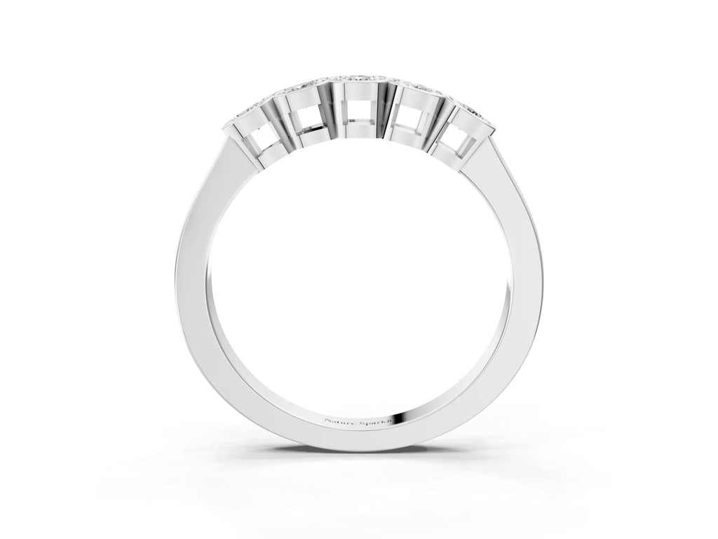 Silver Five-Stone Round Diamond Bezel Set White Gold Band
