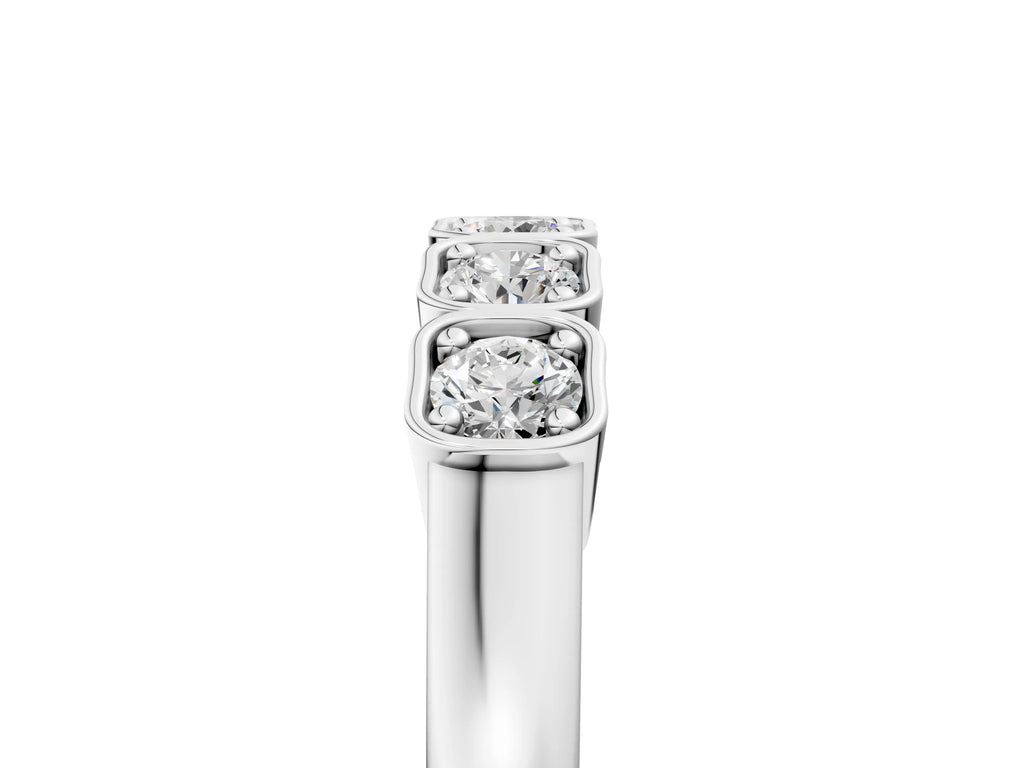 Silver Five-Stone Round Diamond Bezel Set White Gold Band