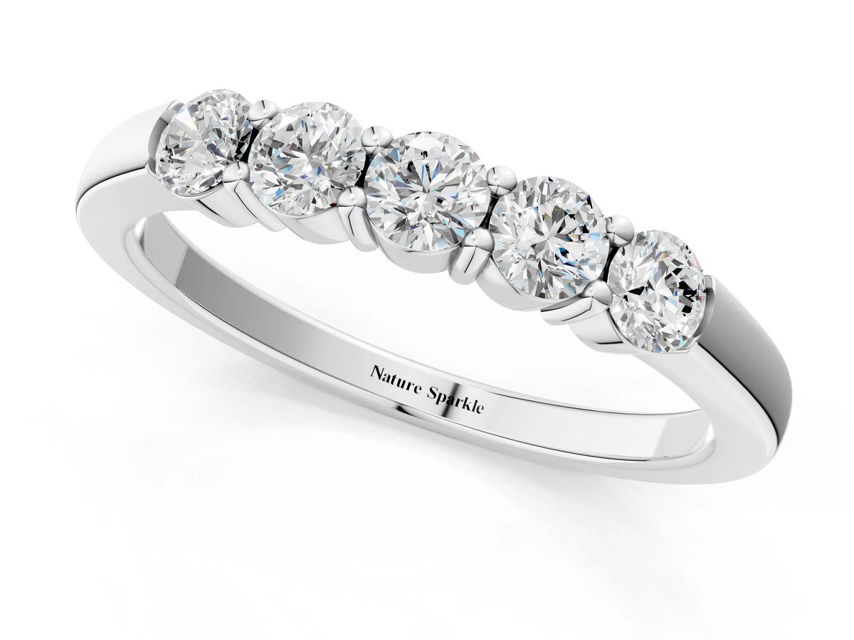 Silver Five-Stone Round Diamond Channel Set Band with Shared Prong Setting