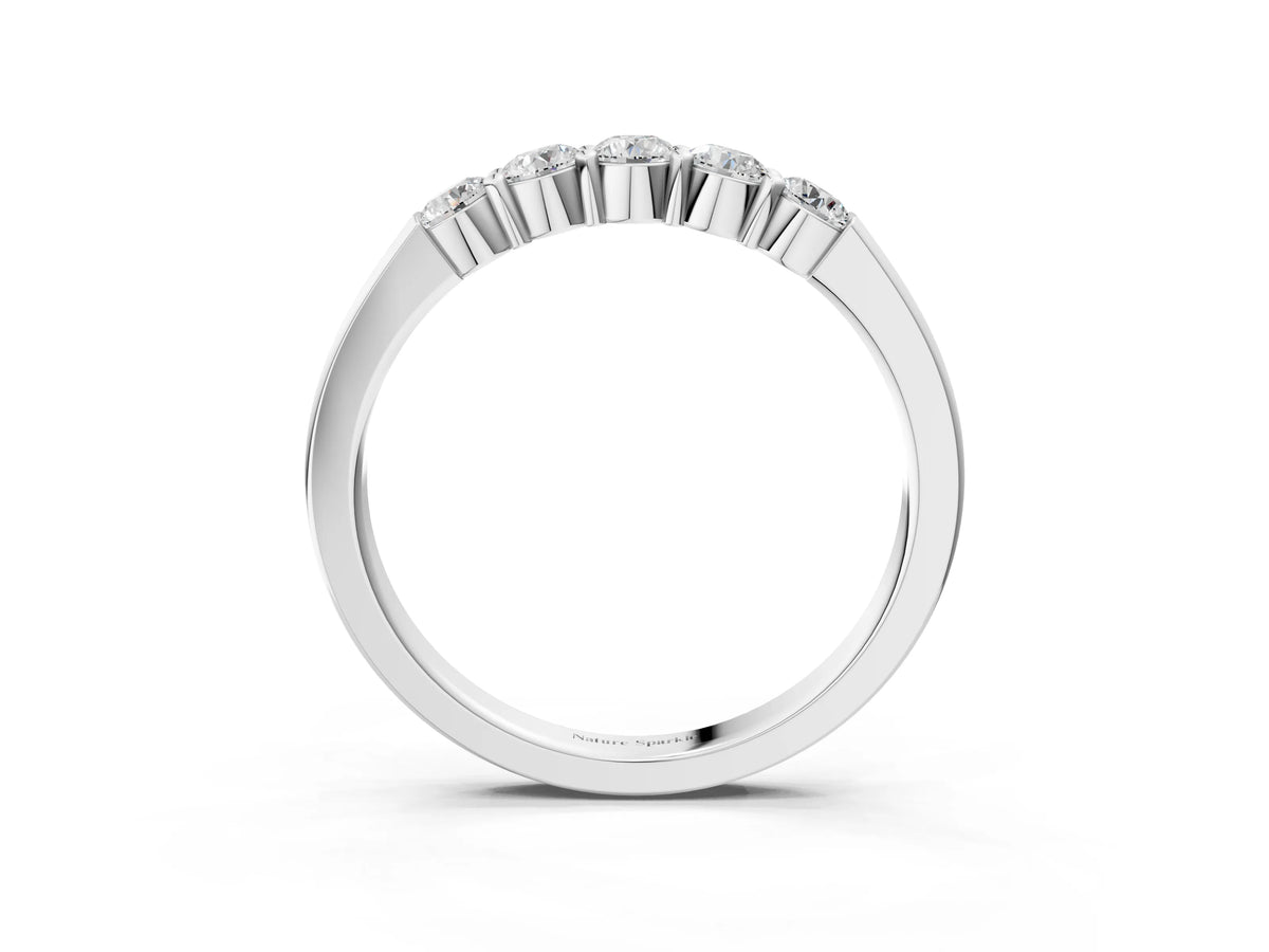 Silver Five-Stone Round Diamond Channel Set Band with Shared Prong Setting