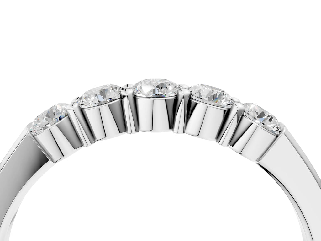 Silver Five-Stone Round Diamond Channel Set Band with Shared Prong Setting