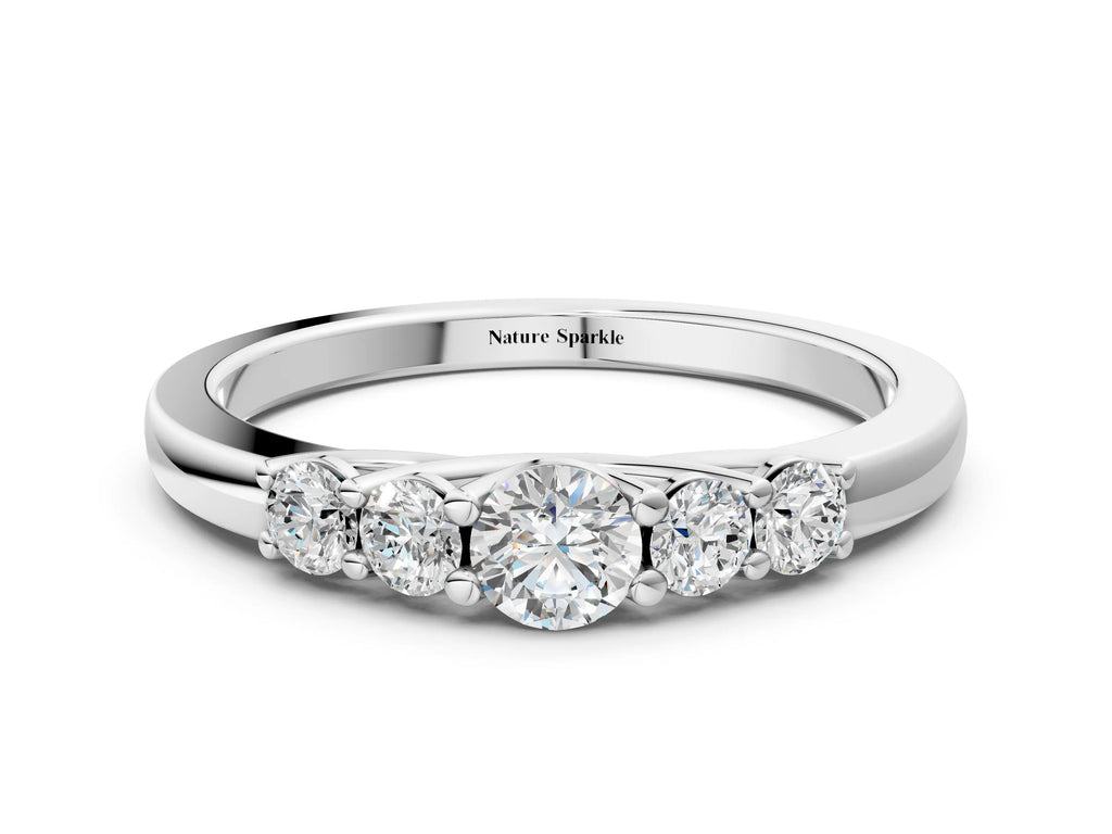 Silver Five-Stone Round Diamond Prong Set Half Eternity Band