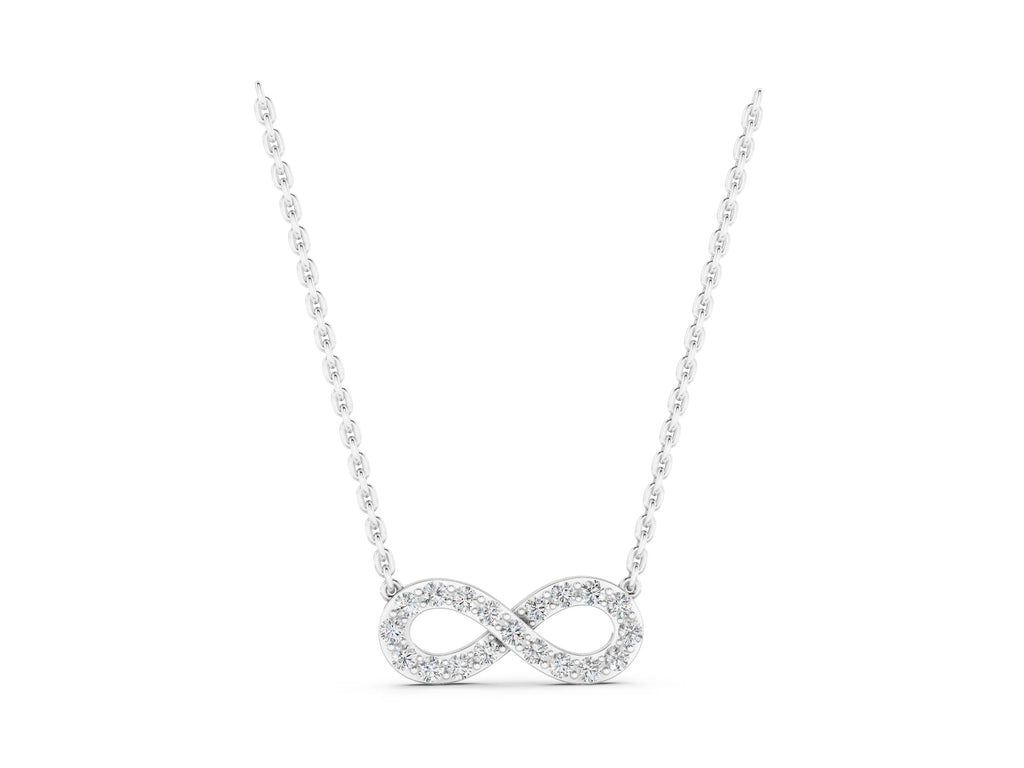 Silver Infinity Pendant with Round Cut Diamonds in Pavé Setting