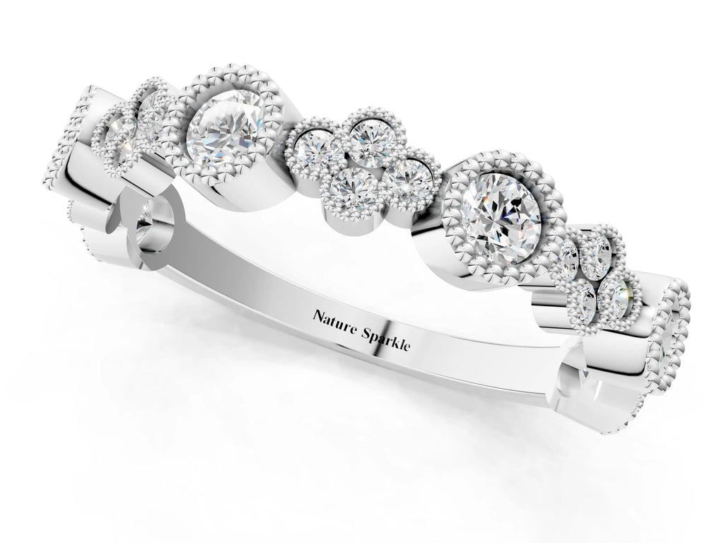 Silver Milgrain Bezel Set Round Diamond Cluster Eternity Band