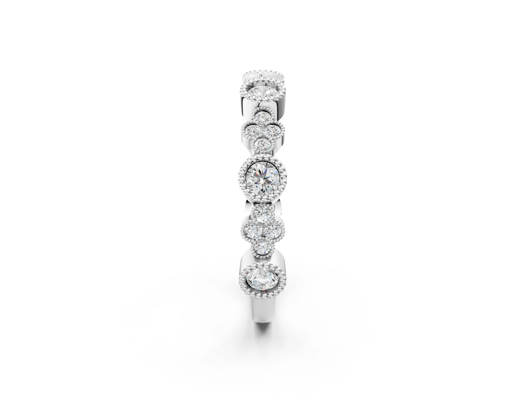 Silver Milgrain Bezel Set Round Diamond Cluster Eternity Band