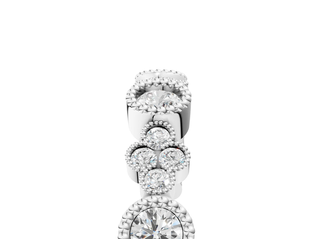 Silver Milgrain Bezel Set Round Diamond Cluster Eternity Band