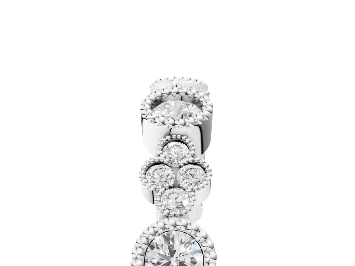 Silver Milgrain Bezel Set Round Diamond Cluster Eternity Band