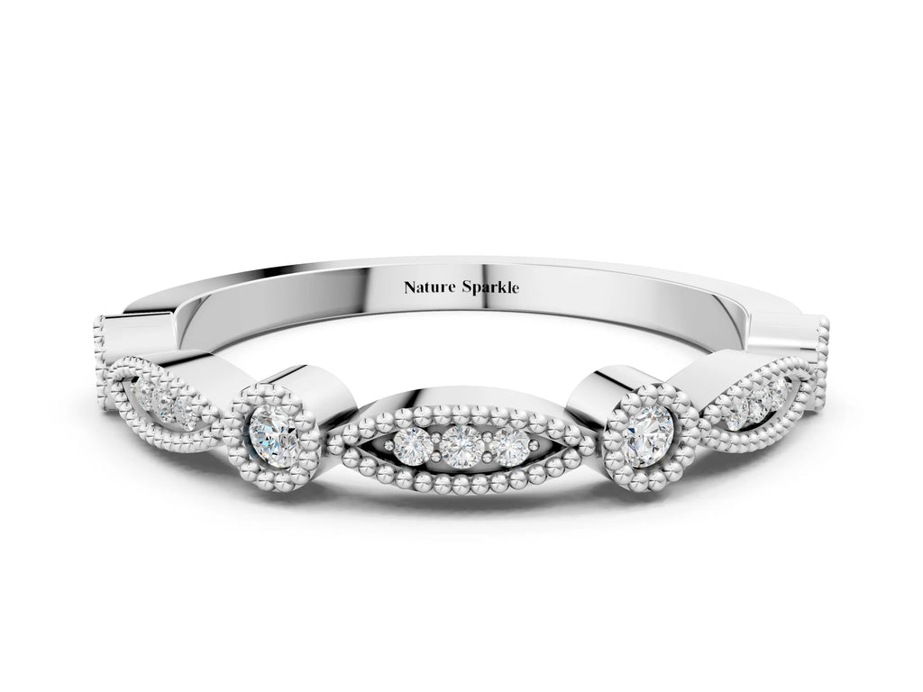 Silver Milgrain Bezel and Marquise Diamond Band