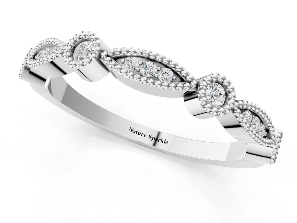 Silver Milgrain Bezel and Marquise Diamond Band