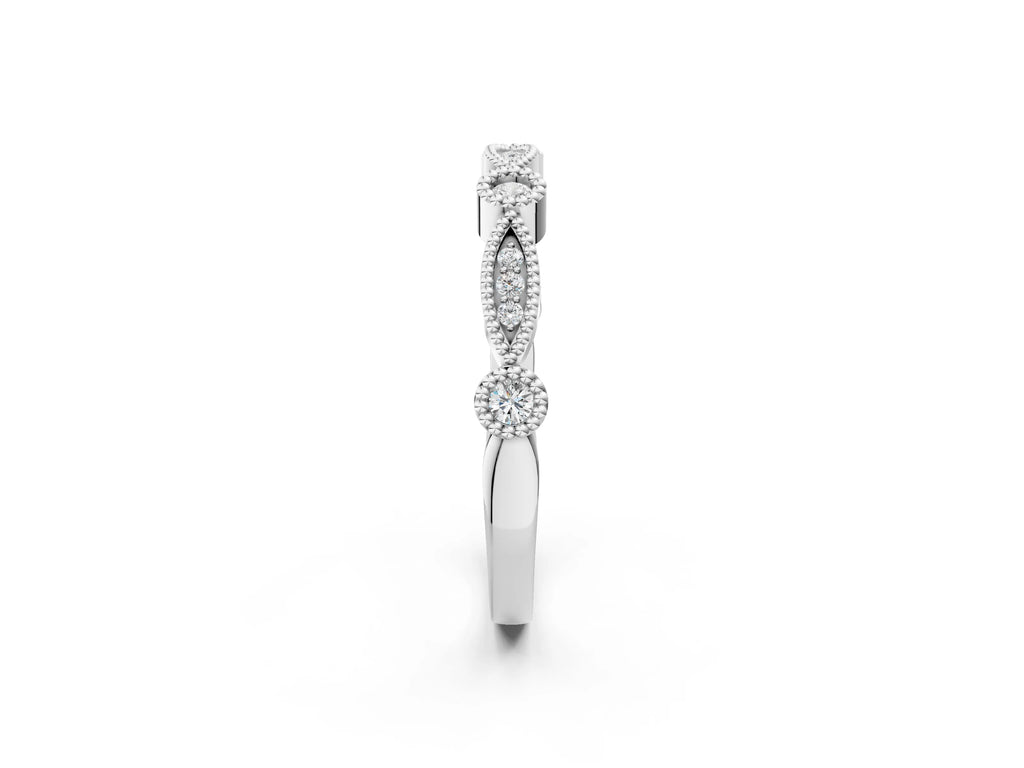 Silver Milgrain Bezel and Marquise Diamond Band