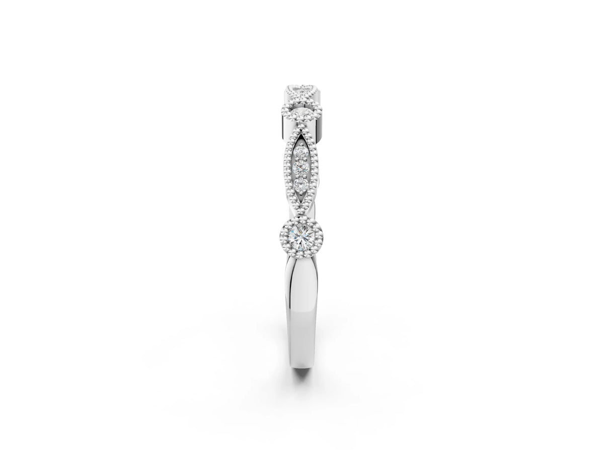 Silver Milgrain Bezel and Marquise Diamond Band