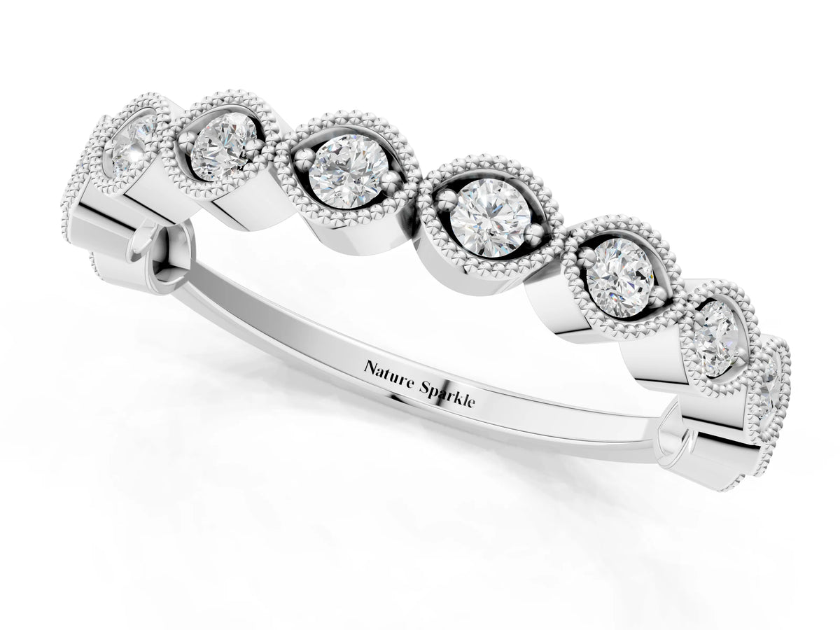 Silver Milgrain Marquise Diamond Eternity Band with Bezel Setting