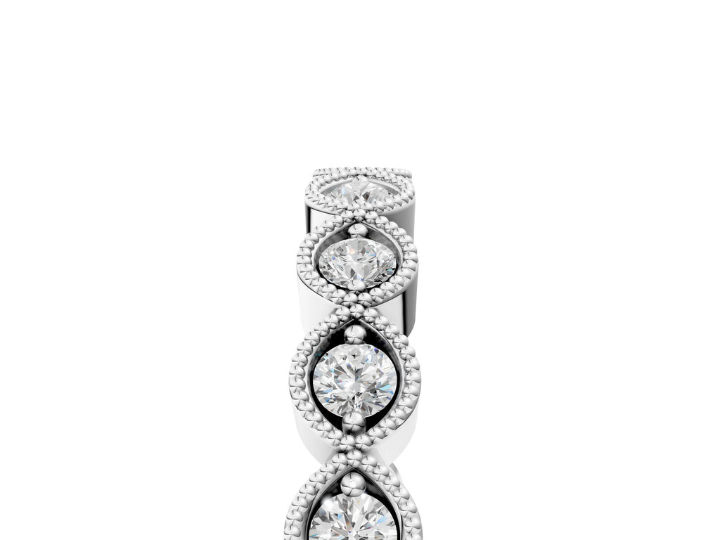Silver Milgrain Marquise Diamond Eternity Band with Bezel Setting