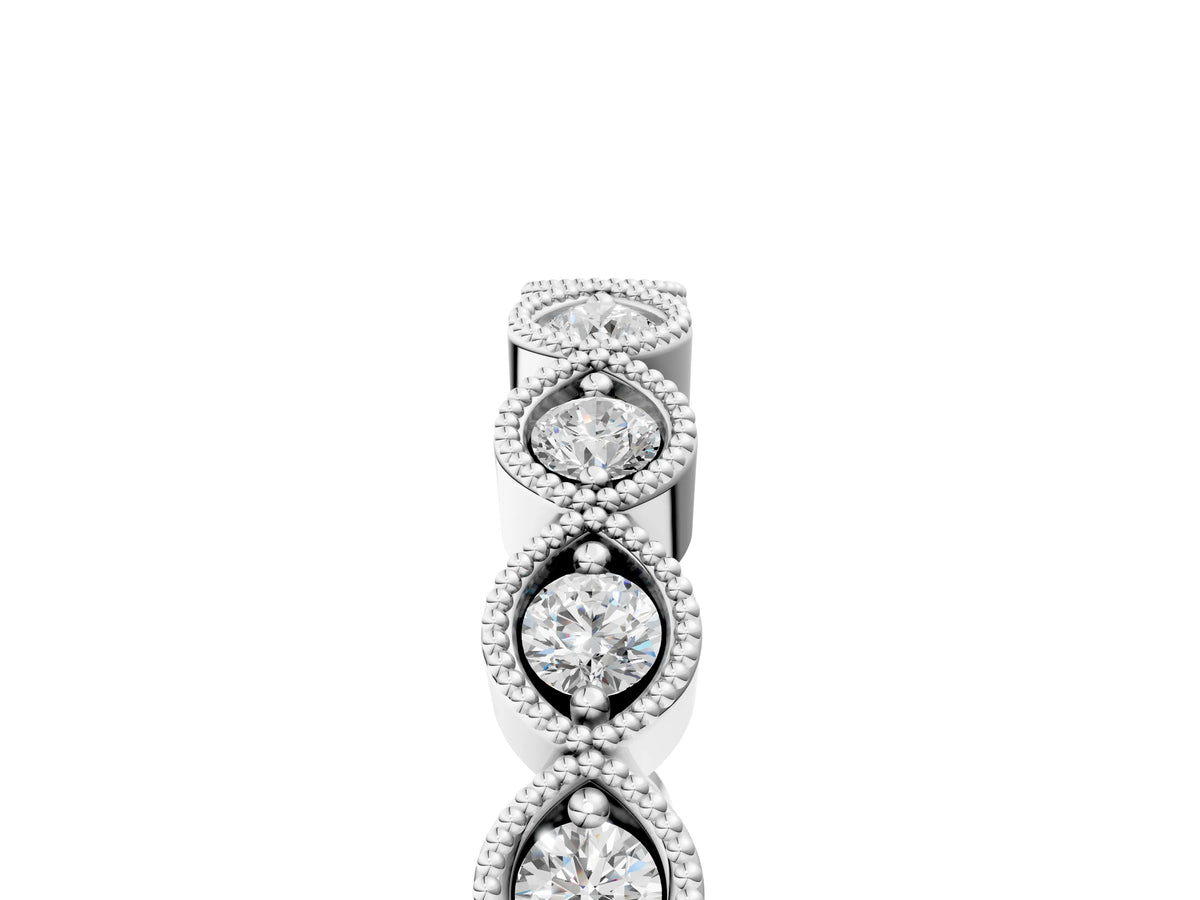Silver Milgrain Marquise Diamond Eternity Band with Bezel Setting