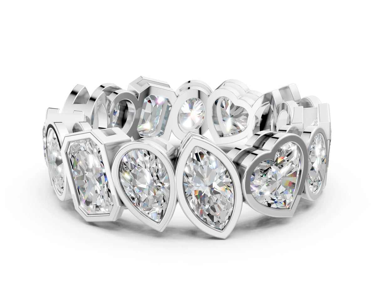 Silver Mixed Shape Diamond Bezel Set Eternity Wedding Band