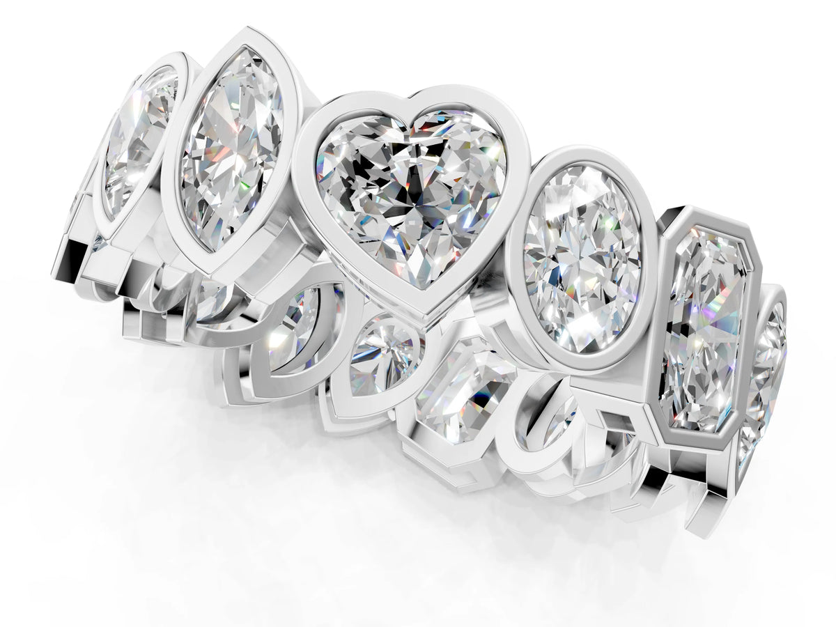 Silver Mixed Shape Diamond Bezel Set Eternity Wedding Band