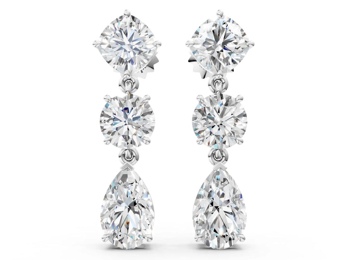 Silver Multi-Shape Diamond Drop Earring