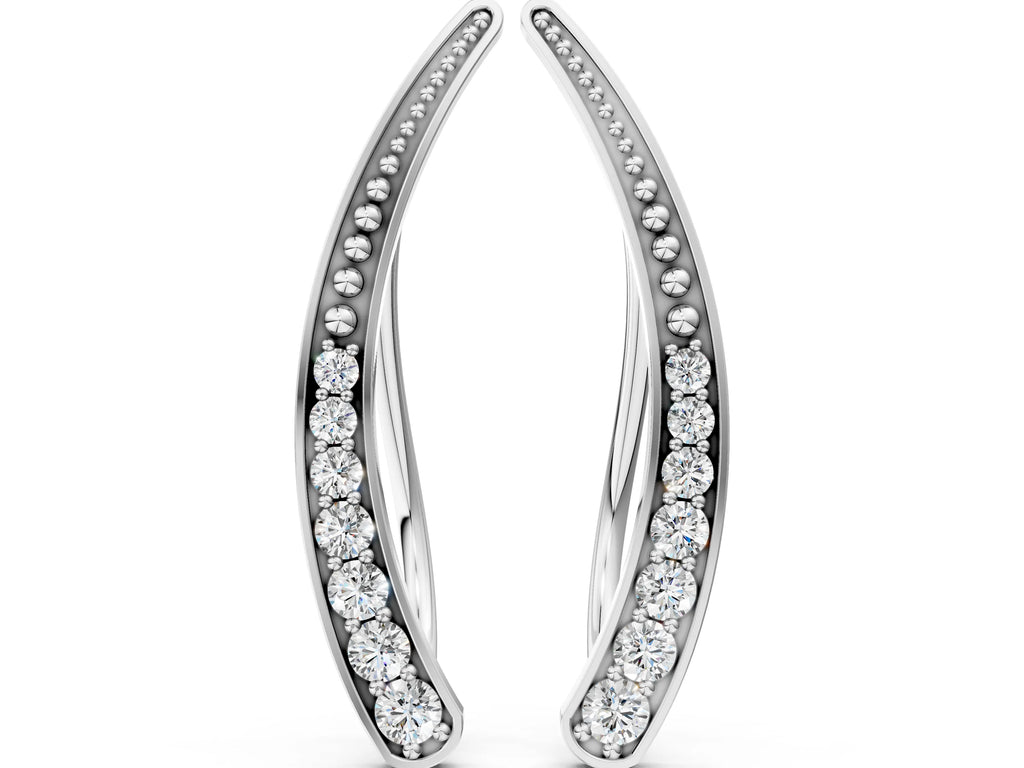 Silver Pavé Round Diamond Curved Bar Earrings