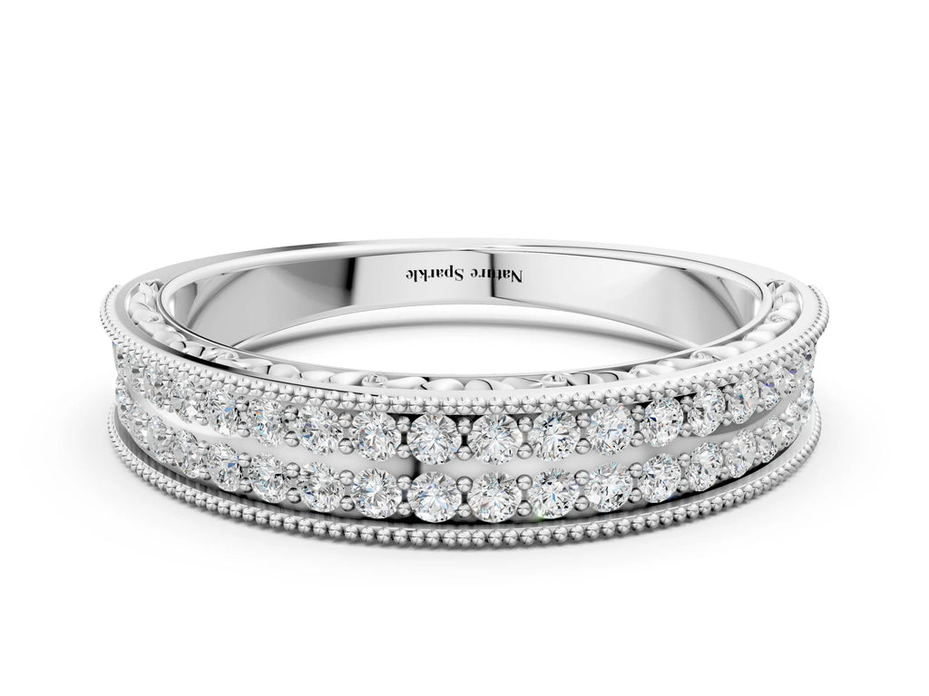 Silver Pavé Round Diamond Eternity Band with Milgrain Edge