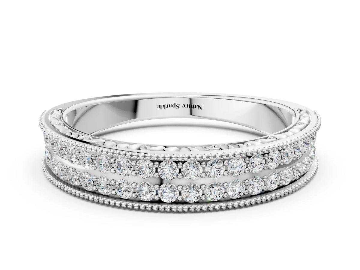 Silver Pavé Round Diamond Eternity Band with Milgrain Edge