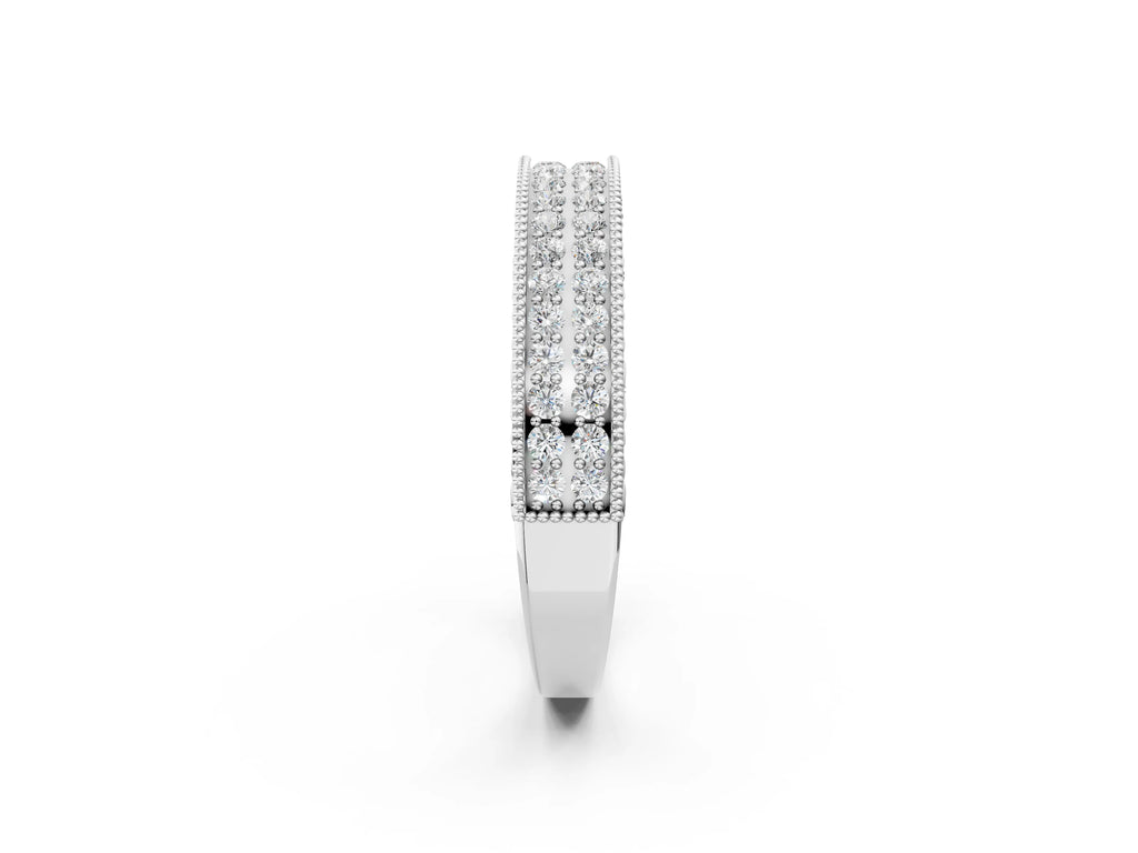 Silver Pavé Round Diamond Eternity Band with Milgrain Edge