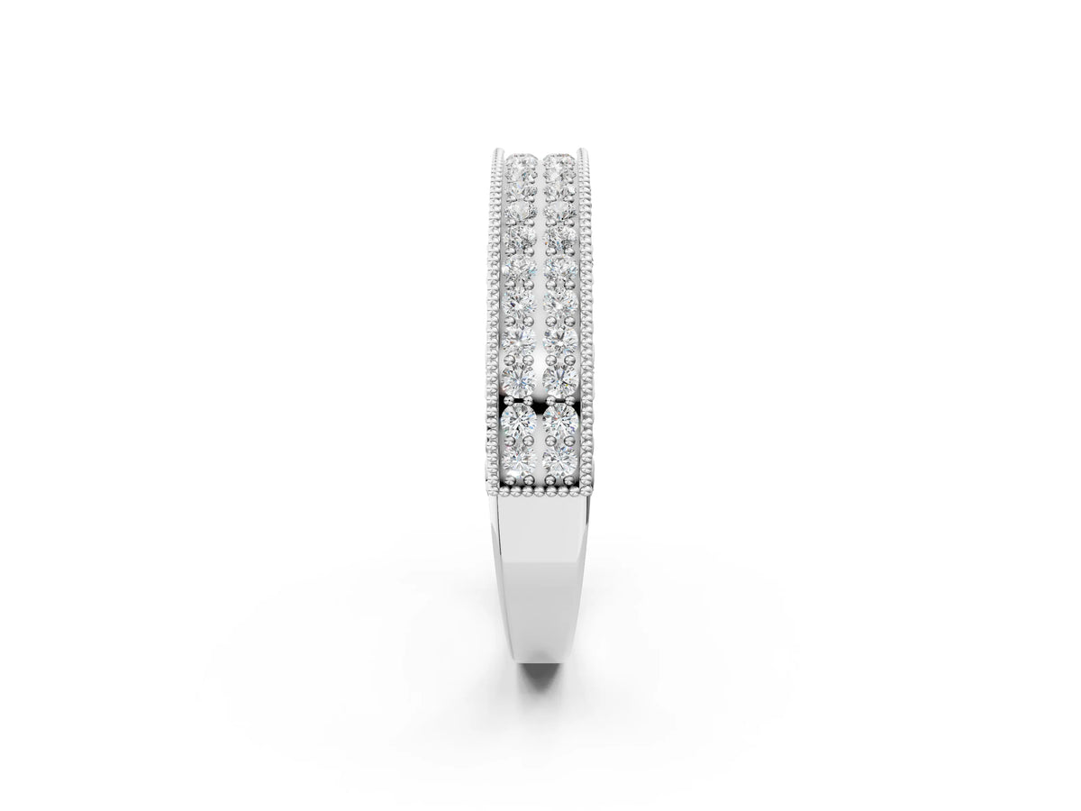 Silver Pavé Round Diamond Eternity Band with Milgrain Edge