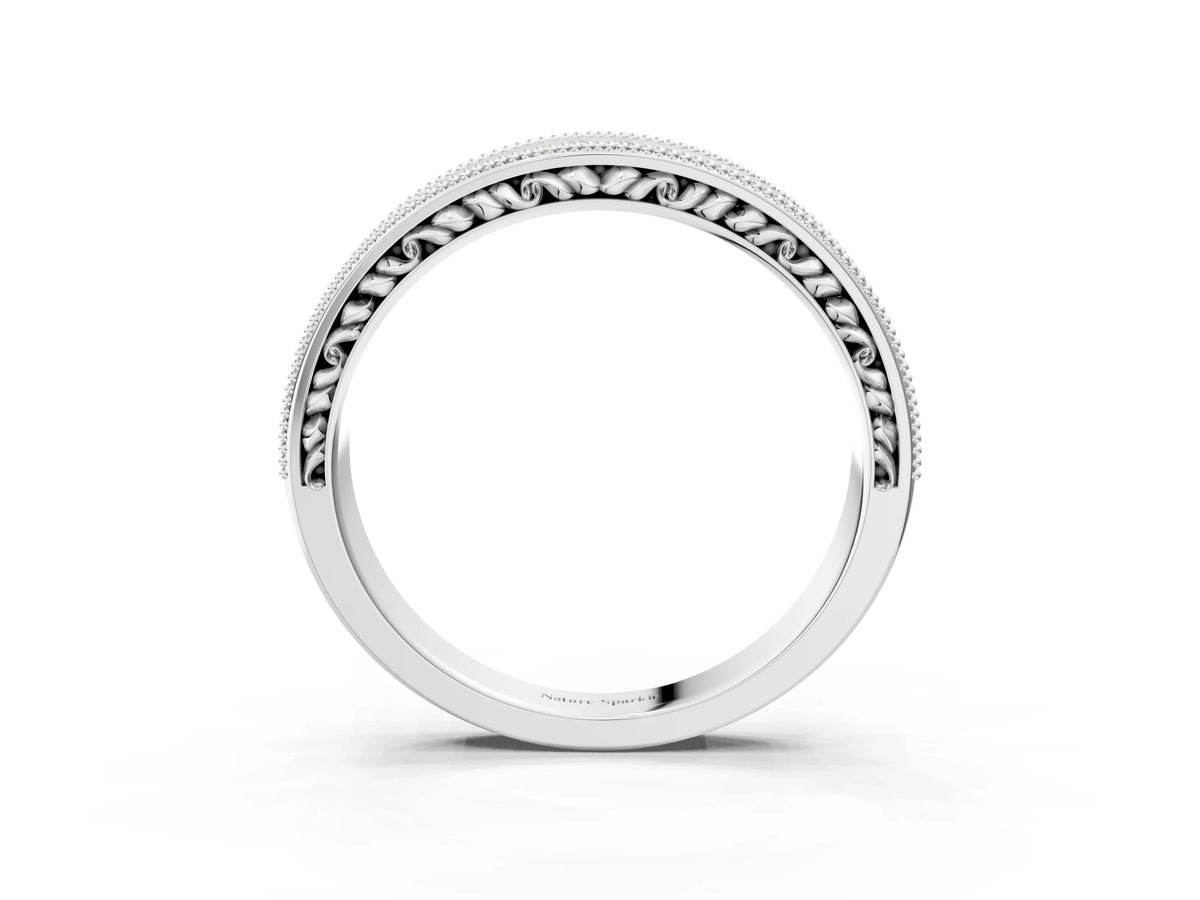 Silver Pavé Round Diamond Eternity Band with Milgrain Edge