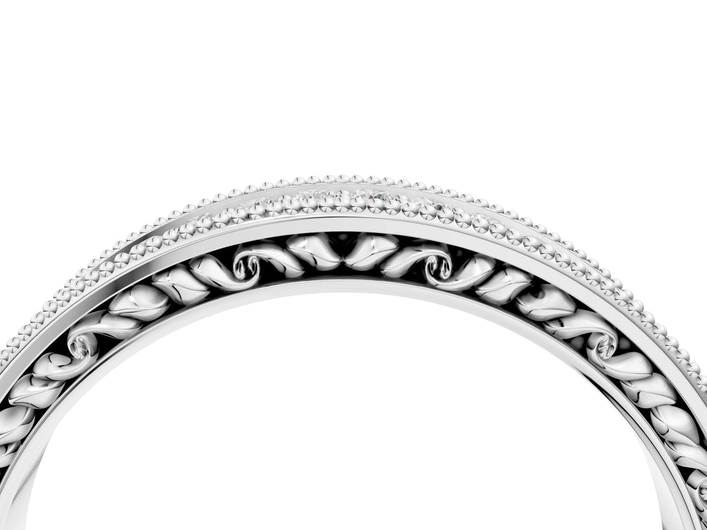 Silver Pavé Round Diamond Eternity Band with Milgrain Edge