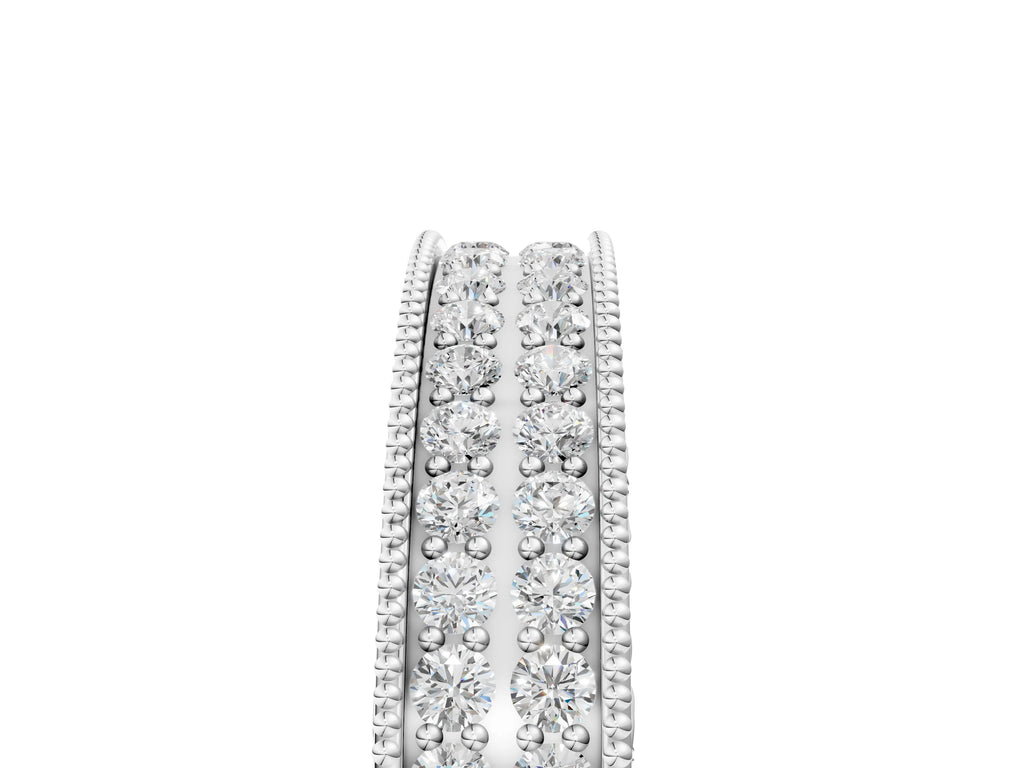 Silver Pavé Round Diamond Eternity Band with Milgrain Edge