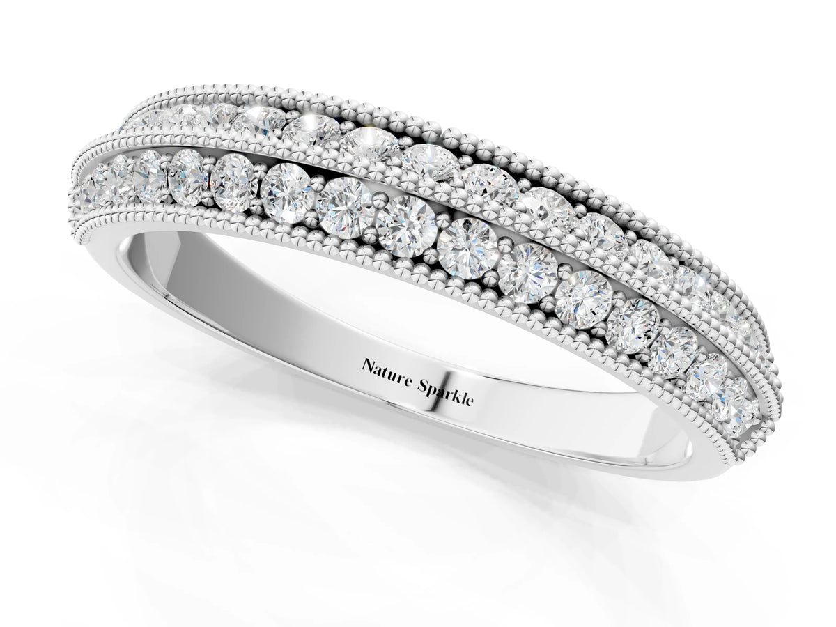 Silver Pavé Round Diamond Milgrain Eternity Band