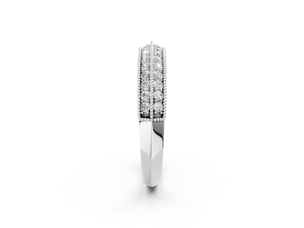 Silver Pavé Round Diamond Milgrain Eternity Band
