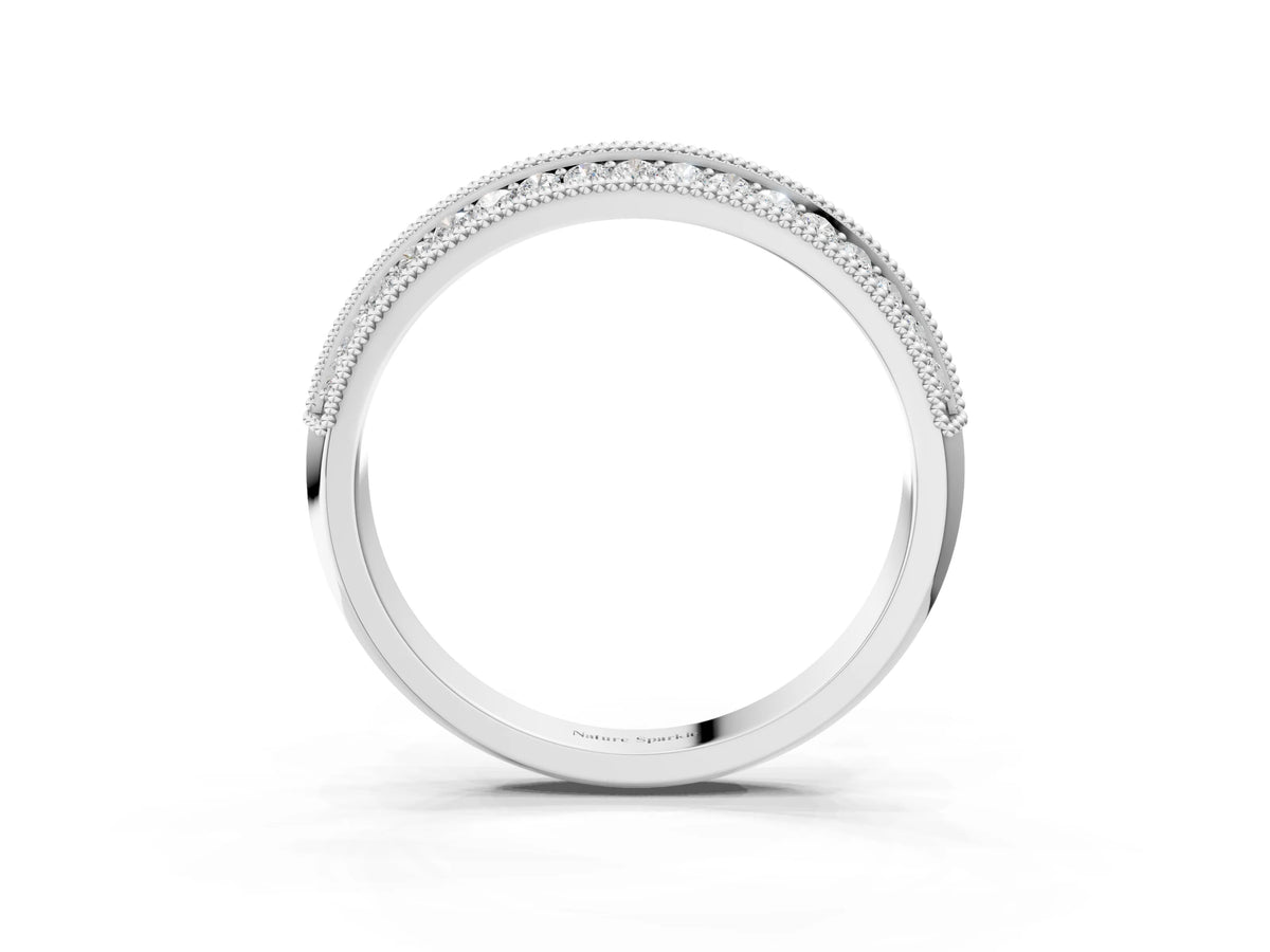 Silver Pavé Round Diamond Milgrain Eternity Band