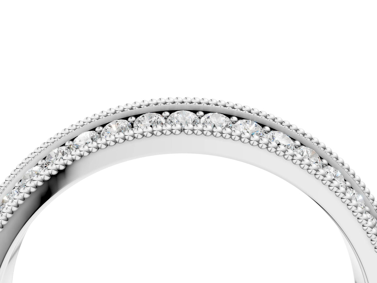 Silver Pavé Round Diamond Milgrain Eternity Band
