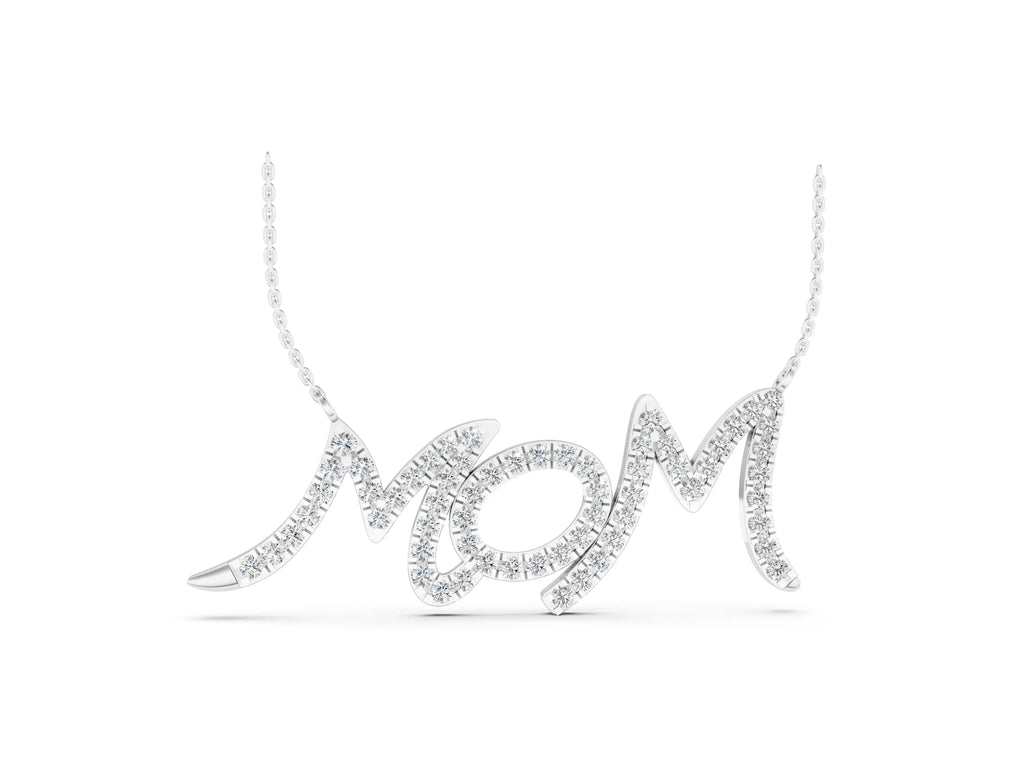Silver Pavé Round Diamond Script Pendant with Prong Setting