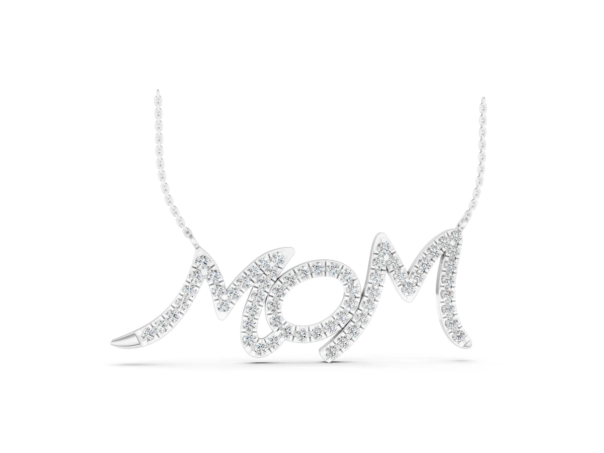 Silver Pavé Round Diamond Script Pendant with Prong Setting