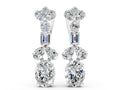 Silver Pear, Baguette and Oval Diamond Monaco Drop Earrings