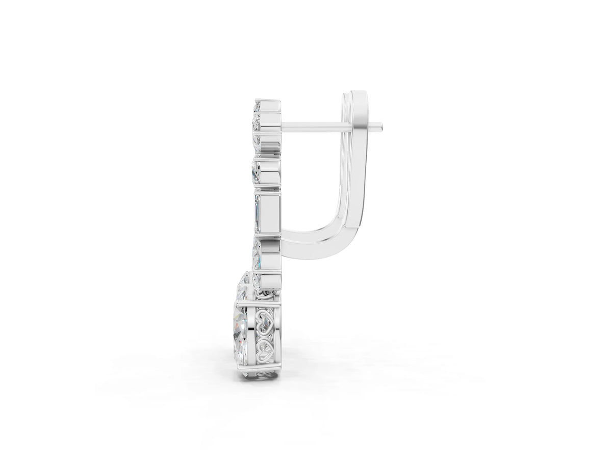 Silver Pear, Baguette and Oval Diamond Monaco Drop Earrings