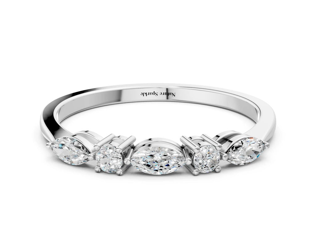 Silver Prong Set Round Diamond Half-Eternity Band