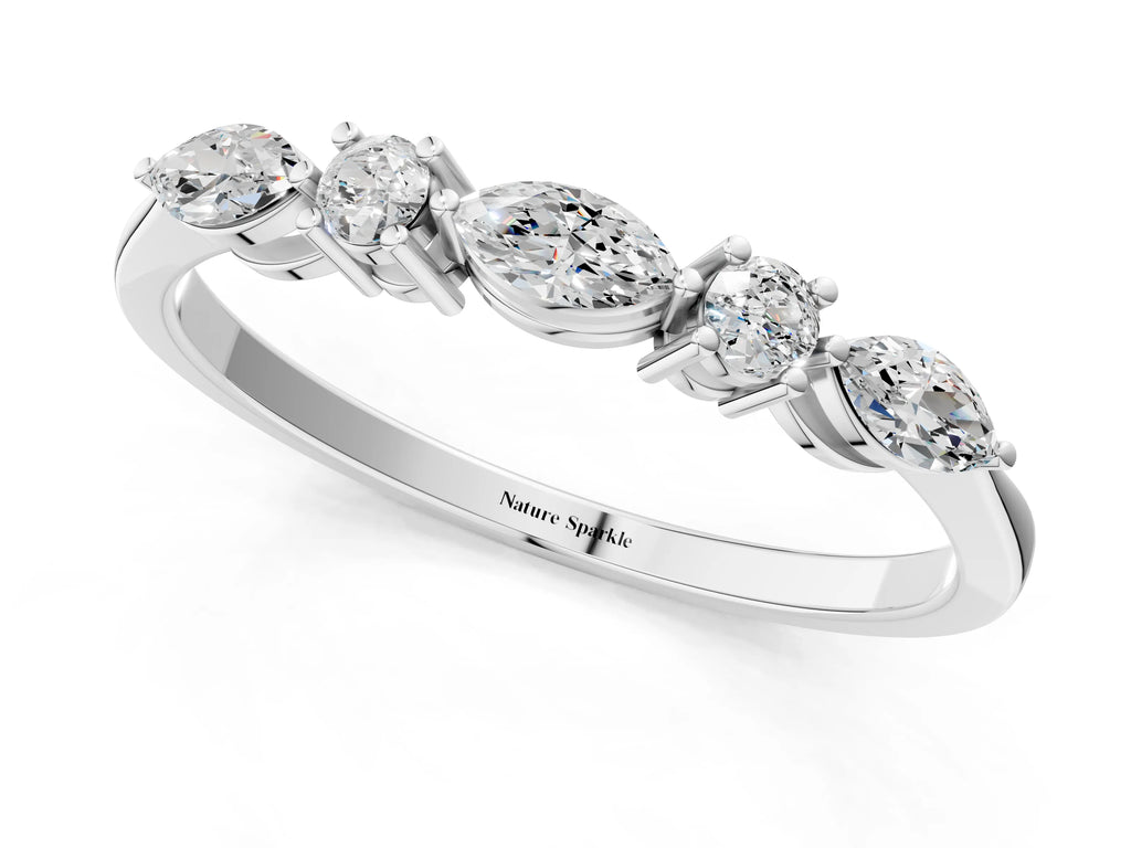 Silver Prong Set Round Diamond Half-Eternity Band