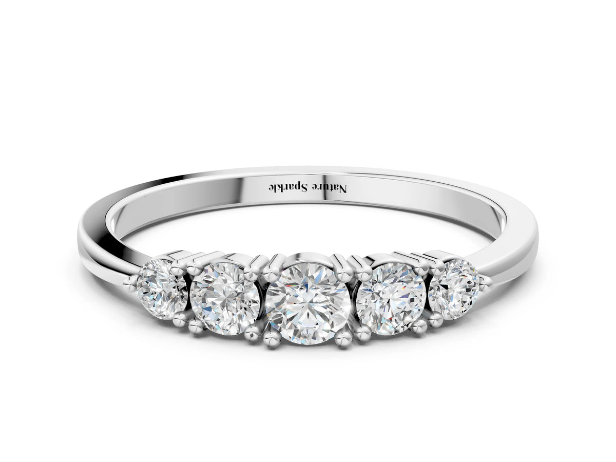 Silver Round Brilliant Diamond Half-Eternity Band with Prong Setting