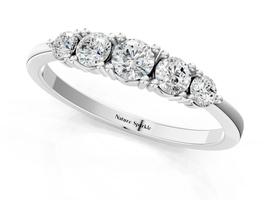 Silver Round Brilliant Diamond Half-Eternity Band with Prong Setting