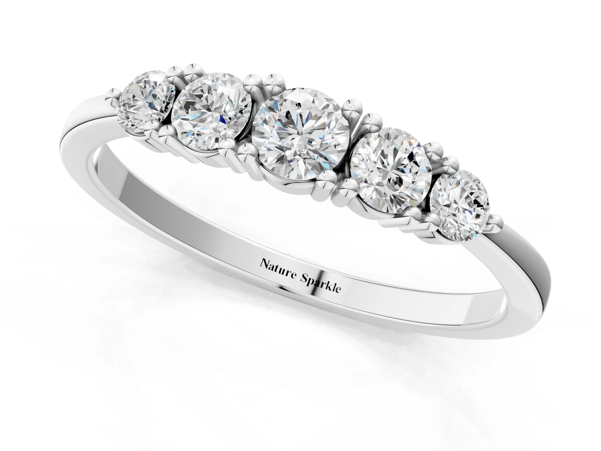 Silver Round Brilliant Diamond Half-Eternity Band with Prong Setting