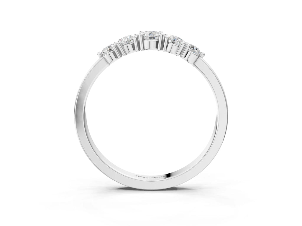 Silver Round Brilliant Diamond Half-Eternity Band with Prong Setting
