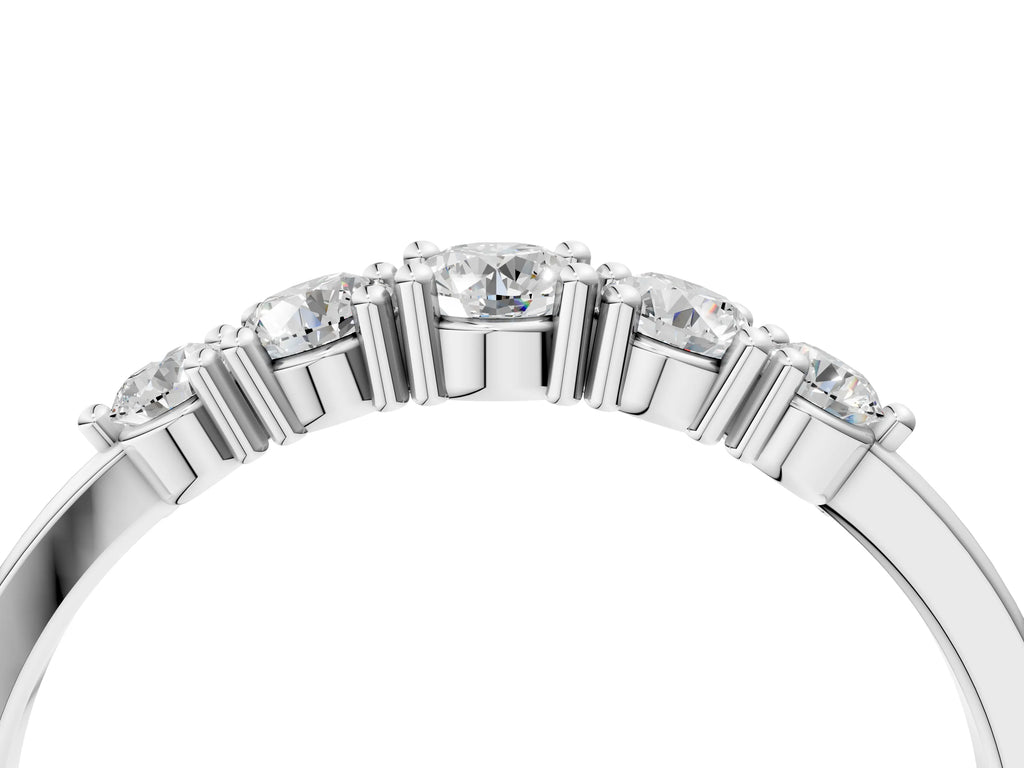 Silver Round Brilliant Diamond Half-Eternity Band with Prong Setting