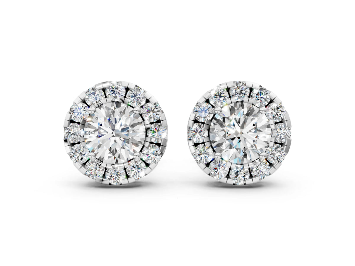 Silver Round Cut Diamond Halo Stud Earrings